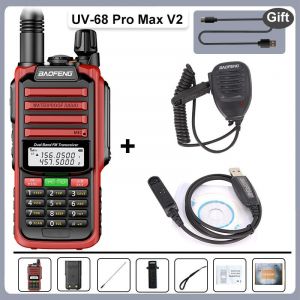 UV-68 Pro Max V2 IP68 étanche talkie-walkie 8800 mah batterie Type C UHF VHF double bande 128 canaux UV-S22 UV-98 Pro Radios rouges - Type Red-Mic-Cable #B - Neuf