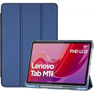 Coque Étui Pour Lenovo Tab M11 2024 11"" Pouces Avec Porte-Stylo,Housse De Protection Antichute En Cuir Pu Ultra Léger Et Classique,Arrière Translucide Réveil/Sommeil Automatique-Marine - Neuf