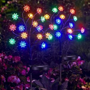 Lampes Solaire Extérieur Jardin, Solaire Lotus Lumineuse 2 Pièces 2 Modes 40 Leds Lampe Branche Solaire Etanche Lampes Solaires De Jardin Pour Patio Mariage Noël Pelouse Décoration - Neuf