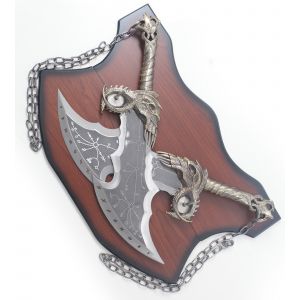 Kratos Lames Du Chaos God Of War Dague Kratos Poignard Couteau Acier + Presentoir En Bois D&eacute;coration - Neuf