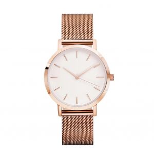 4 Couleurs Unisexe Femmes Hommes Alliage Quartz Mouvement Analogique Maille Montre-Bracelet (Or Rose) - Neuf