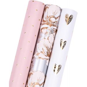 SHIBA-Ruspepa Rouleau de papier d'emballage, mini rouleau de 43,2 cm x 3,05 cm par rouleau, 3 motifs floraux roses et gris différe[5 - Neuf