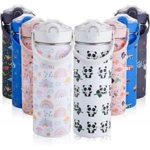 550ml Gourde Enfant Isotherme Avec Paille Bouteille Isotherme Étanche Gourde Bouteille D'eau En Acier Inoxydable Sans Bpa Pour École Sport Maternelle - Neuf