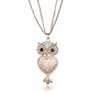 Kal-Collier De Mode Pour Les Femmes, Pendentif Chanceux Chouette Collier Pour Les Filles À Longue Chaîne Collier Brillant Cz Collier Pendentif En Cristal - Neuf