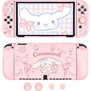 Eryi-Housse De Protection Pour Switch Oled, Housse Tpu Avec 4 Poignées De Pouce, Absorption Des Chocs Et Design Anti-Rayures, Accessoires Pour Switch Oled2021 - Rose Chien Des Nuages - Neuf