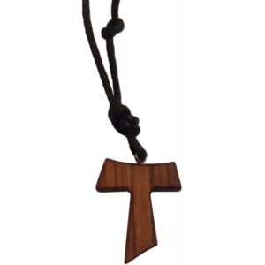 Tau Franciscain Pendentif En Bois D'olivier Avec Cordon. Croix De Saint Fran&ccedil;ois D'assise Collier Homme Et Femme - H 3.5 Cm - Neuf
