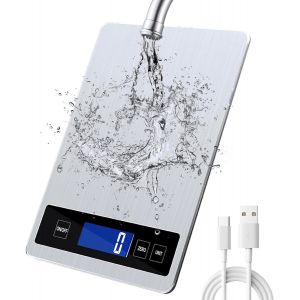 Ulteronixshop-Balance De Cuisine Num&eacute;rique 15 Kg Avec &Eacute;cran Lcd + Acier Inoxydable + Verre Tremp&eacute; - Pr&eacute;cision Jusqu'&agrave; 1 G - G/Kg/Lb:Oz/Ml/Fl'oz - Type-C Ou Piles - Neuf