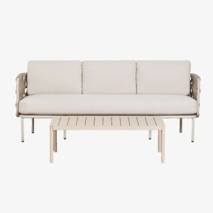 Ensemble De Jardin Avec Canap&eacute; 3 Places En Corde Tress&eacute;e Tevary Et Table Basse En Aluminium Boleni - Neuf