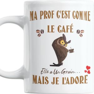 Eryi-Mug Humour Cadeau Ma Prof Noel Anniversaire Plaisir D'offrir Ma Prof C'est Comme Le Café Elle A Un Grain Mais Je L'adore - Neuf