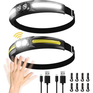 2pcs Lampe Frontale Rechargeable, Lampe De Tête Faisceau Large De 300° Avec Capteur De Mouvement, Étanche Super Lumineux Réglable 7 Modes, Lampe De Poche Pour Camping Pêche Course Chasse - Neuf