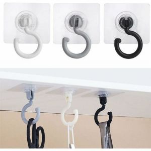 9 pcs Crochets auto-adh&eacute;sifs sans couture Cuisine - Coque de plafond rotative &Eacute;cru Perfor&eacute; Grande moustiquaire autocollante, 70*85 mm, blanc* 3 pcs, gris* 3 pcs, noir* 3 pcs. - Neuf