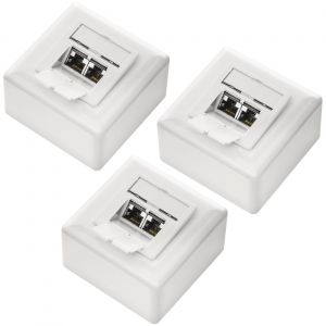 3x CAT 6a Universel Prise Réseau-2x Port RJ45-Blindé-Surface ou Affleurant-10 Gigabit Ethernet Réseau-EIA/TIA 568B-Blanc - Neuf