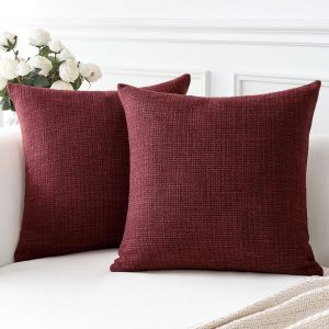 Cauc-Housse De Coussin, Lot De 2 En Lin Canapé Taie D'oreiller De Couleur Pure Pour Maison Salon Chambre Décoration D'intérieur (Bordeaux, 60x60cm) - Neuf