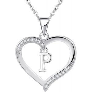 Kalanka-Pour Femme En Argent Lettre Initiale A-Z Coeur Collier Personnalisé Prénom Initial Collier Bijoux Femme Argent Cadeau Pour Anniversaire Fête Des Mères Saint Valentin - Neuf