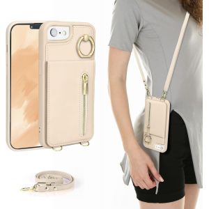 ERYI-Coque Pour Iphone 7/8/Se 2020/Se 2022 Sangle Réglable Pour Femme Étui Avec Zippé Portefeuille Avec Porte Carte Rfid Pochette Housse En Cuir Avec Réglable Anneau-Blanc - Neuf
