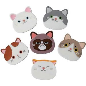 Mignon Cat Cup Sous-Verres Tapis Visages En Caoutchouc De Silicone Pour Verre À Vin Thé Maison Idée Cadeau (Multicolore)(6pcs) - Neuf
