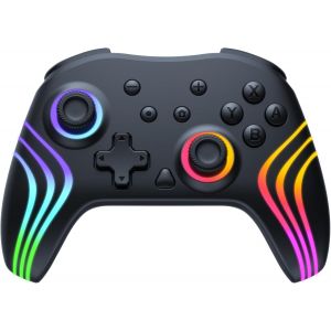 Manette Switch, Manette Sans Fil Pro pour Switch/Switch 2/Lite/OLED, Joystick avec d'éclairage RGB LED Changeantes/Double Vibration/Gyroscope 6 axes/Turbo - Neuf