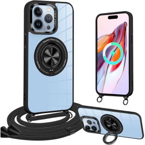 TRAHOO-Magn&eacute;tique Coque avec Cordon pour iPhone 14 Pro Max avec Support [Compatible avec MagSafe] Coque Cordon de Collier Acrylique Antichoc Magn&eacute;tique Housse Transparent R&eacute;glable Case pour iPhone 14 - Neuf