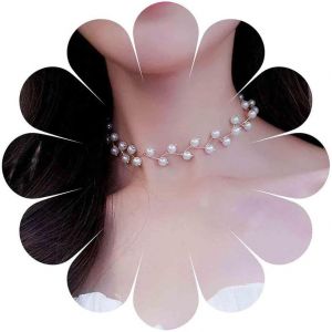 Kal-Collier Ras Du Cou De Perles De Mariée Chaîne De Perles Dorées Collier Court Chaîne Ras Du Cou En Grappe Perles Collier Perles Mariage Charme Collier Bal Bijoux Cadeau Pour Femmes Filles - Neuf