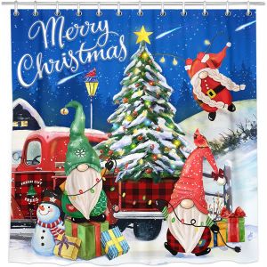No&euml;l Rideau de Douche, 72"" x 72"" Joyeux No&euml;l Gnomes Imperm&eacute;able Rideau de Bain, Camion Rouge de l'Arbre de No&euml;l de Bonhomme de neige de Vacances Tissu des Rideaux de Douche pour la salle de Bains av - Neuf