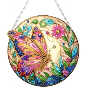 Oayew-Diamond Painting Pendentif, Diamant Painting Papillon Guirlande, 5d Painting Diamant Hanging, Peinture Diamant Suspendus Avec Cha&icirc;ne Pour Fen&ecirc;tre Et Porte D&eacute;coration - Neuf