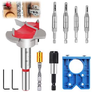 8 Pièces Kit de Gabarit de Percage Charniere, 35 mm Fraise Bois, 5/64"" 7/64"" 9/64"" 11/64"" Perceuse à Charnière, Gabarit de Percage, pour Meubles, Cuisine, Serrure de Porte, Mèches de Charnière - Neuf