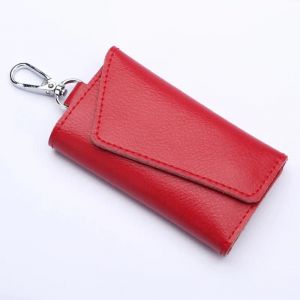 HUED-Porte-cl&eacute;s en cuir v&eacute;ritable pour hommes et femmes, pochette de rangement, portefeuille de cl&eacute; de voiture fendu en vache, &eacute;tui pour cl&eacute;s de femme de m&eacute;nage, Mini sac pour cartes-red - Neuf