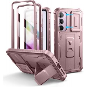 Pour Coque Samsung Galaxy A55[Double Cadre Avant Et Support] Avec Cam&eacute;ra Coulissante Int&eacute;gr&eacute;e & Protecteur D'&eacute;cran,Coque De Protection Robuste R&eacute;sistante Aux Chocs-Poudre Pivoine - Neuf