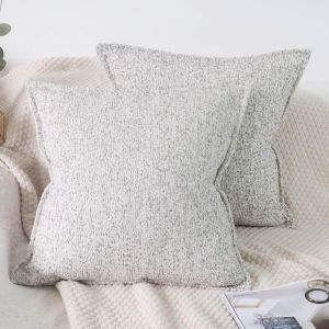 Cauc-Lot De 2 Housses De Coussin D&eacute;coratives En Coton Et Lin - 50 X 50 Cm - Gris Et Blanc - Pour Canap&eacute;, Salon, Chambre &Agrave; Coucher, D&eacute;coration D'int&eacute;rieur - Neuf