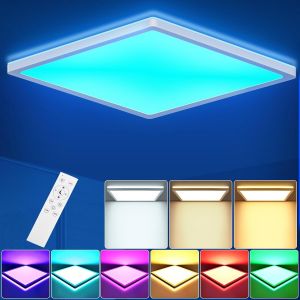 Rgb Led Plafonnier Dimmable, 18W 1800Lm Changement De Couleur Plafonnier Led Avec Télécommande, 4000K Veilleuse, 3000K-6500K Plafonnier Carré 2.5Cm Ultra Fin Pour Salon, Chambres D'Enfants Ø22Cm - Neuf