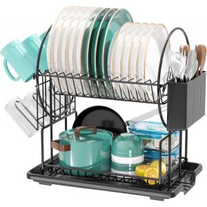 Eryi-Egoutoire Vaisselle Cuisine Noir À 2 Niveaux En, Inox Avec Porte-Ustensiles Et Bac D'égouttement - Neuf