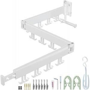 KGABERY-Etendoir Linge Mural-Peu Encombrant-Pliable En 3 Positions-Avec Barre D'Extension-Extensible Sechoir Linge Mural En Aluminium-Avec 24 Crochets-Pour Balcon,Terrasse (Double Crochet Blanc) - Neuf