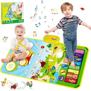 TDRFL-Jouets Pour Bébés Pour Garçons De 1 An,3 En 1 Enfants En Bas Âge Piano Musical,Tapis De Tambour Avec Sons D'Animaux,Sensoriel Tapis De Jeu Cadeaux D'Anniversaire Jouets Pour Filles De 1 2 3 Ans - Neuf