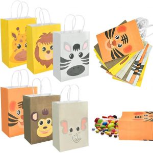 Tianyi-12 Pcs Sac Cadeau En Papier Kraft 21 * 14.7 * 8cm Sachet Cadeaux En Papier Sac Cadeau Anniversaire Animaux Sac De Bonbon Anniversaire Sachet Cadeau Kraft Pour Anniversaires Noël - Neuf