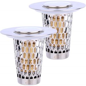 SJZG-2Pcs Bouchons Lavabo Salle Bain, Bouchons Vidange Universels Pour Canalisations De 2,54 À 3,81Cm En Acier Inoxydable Avec Filtre À Cheveux (Argenté) - Neuf