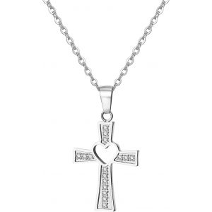 Collier Pour Femme Avec Pendentif Kruez : Or Argent Noir Cha&icirc;ne En Acier Inoxydable Chr&eacute;tien Avec Zircone Collier - Neuf