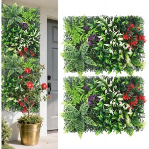 Mevronisshop-2 Panneaux Muraux Vert Artificiel, Mur Plantes Artificielles Avec Fleurs, Mur Vert Simul&eacute;, Convient Pour Int&eacute;rieur, Ext&eacute;rieur, Mur, Balcon, Jardin, D&eacute;coration De Fond De Mariage 60 X 40 - Neuf