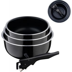 Subzonal-Bergner Black Edition | Set De 3 Casseroles De Cuisine De 16, 18 Et 20 Cm + 1 Manche Ergonomique Et Amovible | Aluminium Press&eacute; Et Antiadh&eacute;sif | Pour Tous Types De Cuisini&egrave;res Et De Four - Neuf