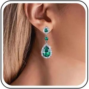 Kal-Boucles D'oreilles Boho En Cristal Émeraude Boucles D'oreilles Pendantes Émeraude Verte Boucles D'oreilles En Cristal Larme Boucles D'oreilles Clous D'oreilles Émeraude Cz Étincelants Bijoux - Neuf