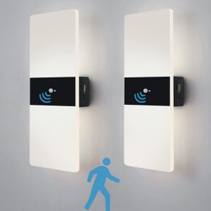 Led Applique Murale Intérieure Sans Fil Rechargeable, Lampe Murale A Pile 4000 Mah Avec Détecteur De Mouvement Et Port De Charge Usb, 2 Pcs Luminaires Mural Couloir Acrylique - Neuf