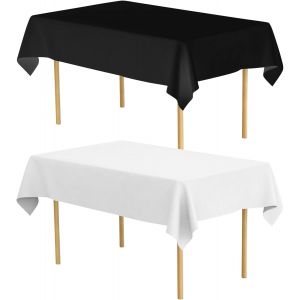 Chenquansarl-2 Pièces Nappe Rectangulaire, Nappe Tissu Décoratif Nappe Polyester Tissu De Table Rectangulaire Housses De Table Lavables Pour Mariage, Fête, Banquet (145 * 275cm) (Noire & Blanche) - Neuf