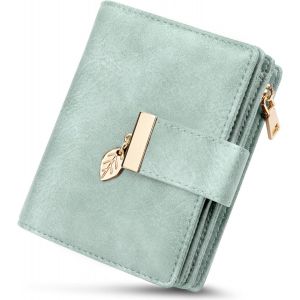 CAUC-Portefeuille Femme Petit, Porte Monnaie Femme avec Blocage RFID en Cuir PU Grande Capacit&eacute; avec 14 Slots de Carte et Poche &agrave; Fermeture &Eacute;clair Pi&egrave;ces Court Porte Feuille pour Femmes - Neuf