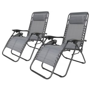 Lot De 2 Fauteuils De Jardin Inclinable Z&eacute;ro Gravit&eacute; "Sintra" - Gris - Neuf