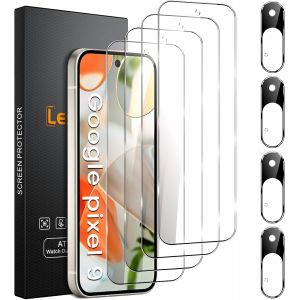 LORANKA-Lot de 4 protections d'&eacute;cran pour Google Pixel 9 avec 4 protections d'objectif d'appareil photo, protection d'&eacute;cran en verre tremp&eacute; duret&eacute; 9H, anti-traces de doigts compatible avec les coques - Neuf