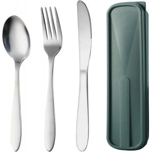Checarzhn--No1-Ensemble De Couverts Acier Inoxydable, Ménagére Transportables, Facile À Nettoyer, Couverts En Inox, Couteau Croix Cuillère, Set De Couvert De Table 1 Personnes Pour Camping Voyage Randonnée - Neuf