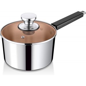 Kalanka-Casserole De 18 Cm En Acier Inoxydable À 3 Couches Avec Couvercle En Verre Pour Induction 2,8 L Avec Couvercle En Verre, Poli Miroir, Poignée Résistante À La Chaleur, Convient Pour Tous Les - Neuf