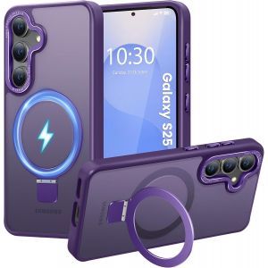 TRAHOO-Coque pour Samsung Galaxy S25, Magnétique Robuste Anneau de Support Invisible, Protection Militaire, étui Antichoc pour Samsung S25(Violet foncé) - Neuf