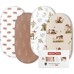 Lot De 4 Draps-Housses Pour Couffin, 100 % Microfibre Oeko-Tex100, Confortables Et Respirants Pour Berceau De B&eacute;b&eacute; Gar&ccedil;on Et Fille, Faciles D'entretien, Doux - Neuf