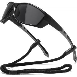 Lunettes De Soleil Polarisées Pour Homme Et Femme - Lunettes De Soleil Rapides - Coupe-Vent Uv400 - Lunettes De Soleil D'équitation - Noir + Gris, Noir Et Gris - Neuf