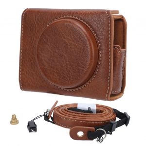 Etui en cuir synthetique pour appareil photo Sony RX100, avec etui de base et bandouliere, marron - Neuf